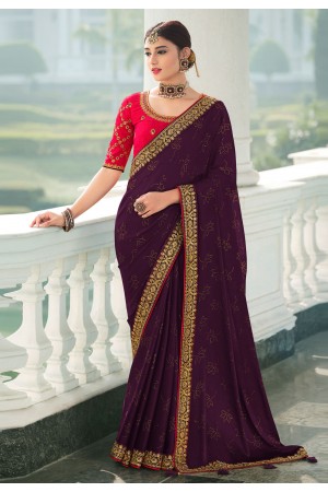Purple satin chiffon saree with blouse 1109