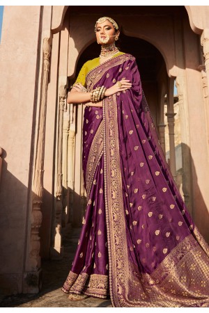 Purple silk saree with blouse 119