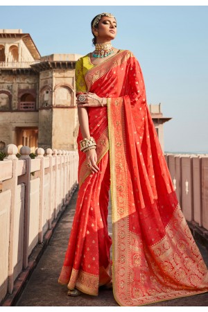 Red silk saree with blouse 111