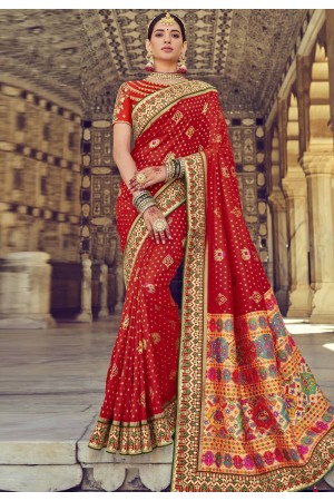 Red silk saree with blouse 6106