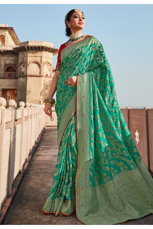 Sea green silk festival wear saree 116