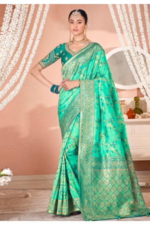 Sea green silk saree with blouse 13393