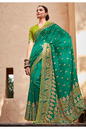 Sea green silk saree with blouse 15091