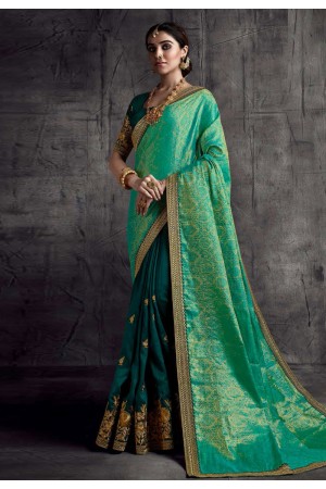 Sea green silk saree with blouse 8319