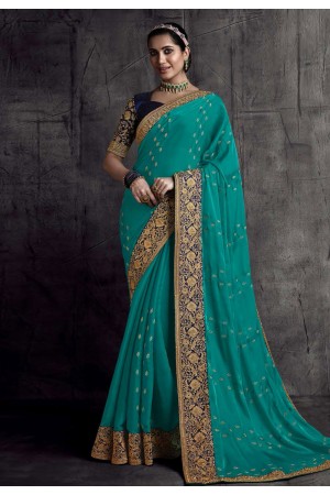 Turquoise silk saree with blouse 8311