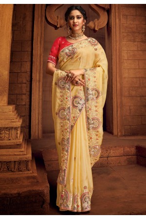 Yellow organza festival wear saree 1405