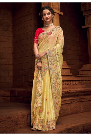 Yellow organza saree with blouse 1402