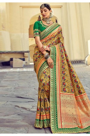 Yellow silk festival wear saree 6111