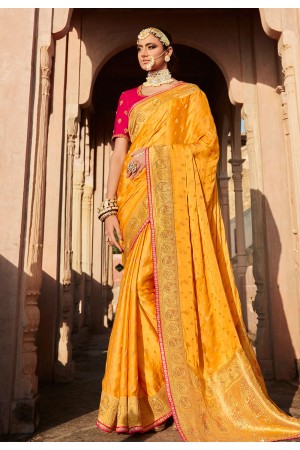 Yellow silk saree with blouse 113