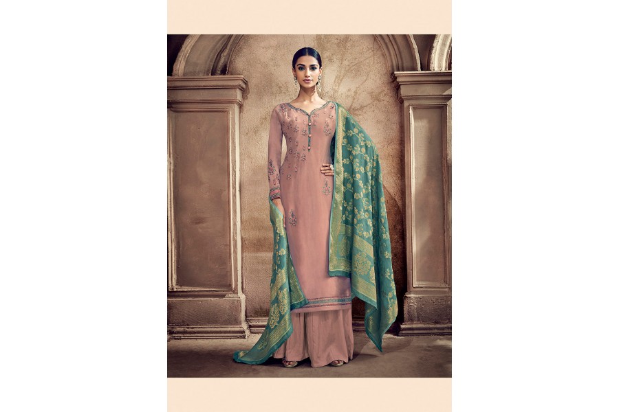 Peplum Style Teal Blue Viscose Palazzo Suit