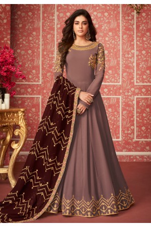 Brown georgette embroidered abaya style anarkali suit 8288