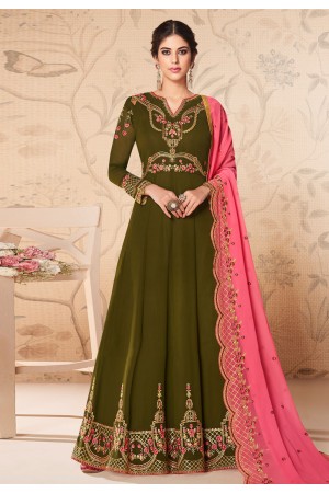 Green georgette embroidered abaya style anarkali suit 8310