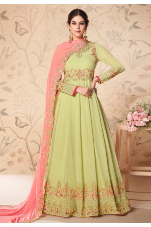 Light green georgette embroidered abaya style anarkali suit 8308