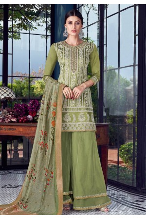 Light green silk embroidered palazzo suit 8005A