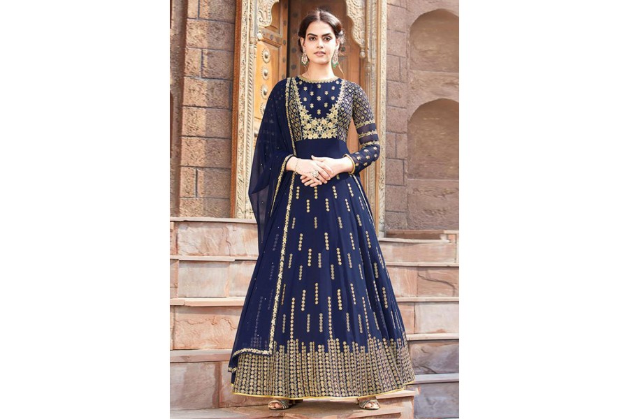 Navy Blue Faux Georgette Pant Anarkali
