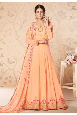 Peach georgette embroidered long anarkali suit 8311