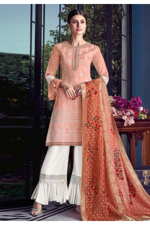 Peach silk embroidered sharara suit 8006A