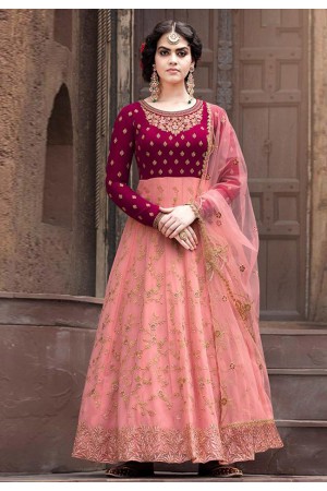 Pink faux georgette embroidered abaya style anarkali suit 8004