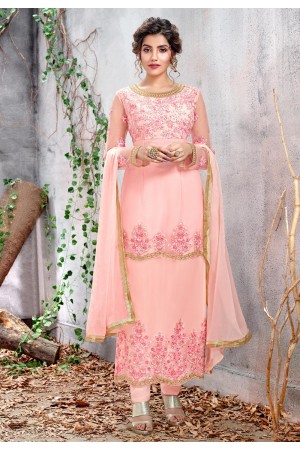 Pink net embroidered pant style suit 5153