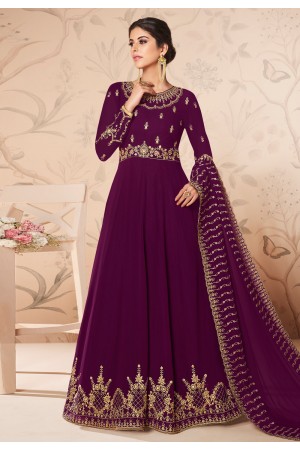 Purple georgette embroidered long anarkali suit 8307