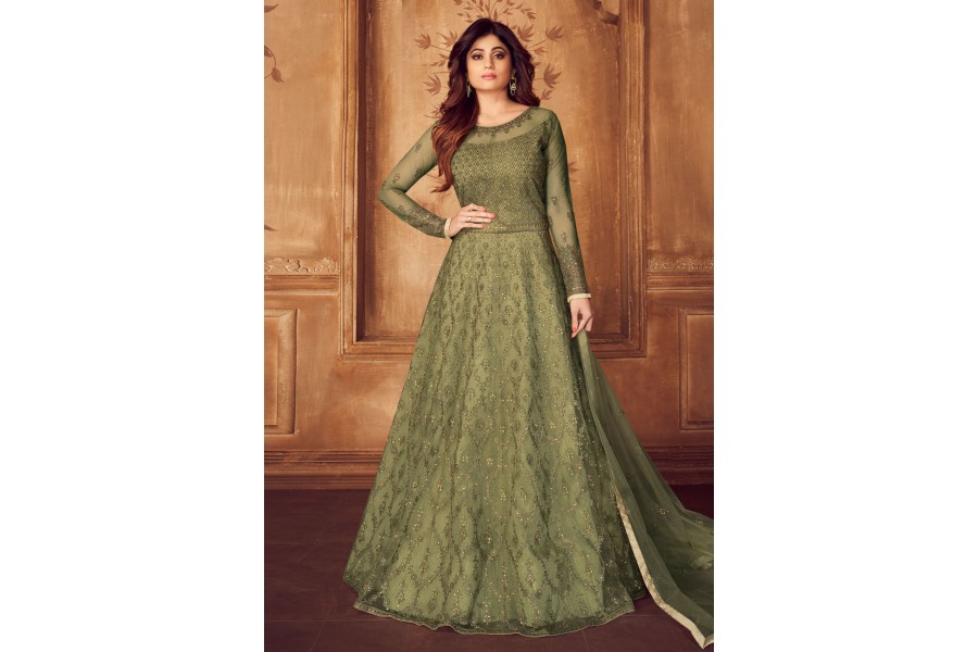 Shamita Shetty Teal Embroidered Anarkali Suit main image 1