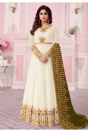 Shamita shetty off white georgette embroidered abaya style anarkali suit 8261