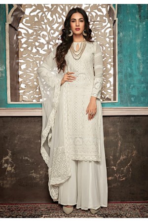 Sonal chauhan off white georgette embroidered palazzo suit 7406