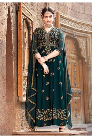 Teal faux georgette embroidered ankle length anarkali suit 8001