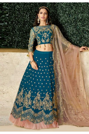 Blue satin embroidered circular lehenga choli 16210