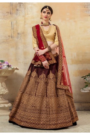 Brown art silk circular lehenga choli 8007