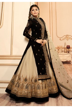 Drashti dhami black georgette long choli lehenga 45008