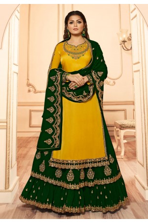 Drashti dhami yellow georgette long choli lehenga 45004