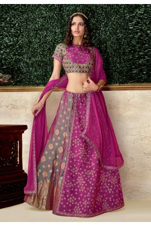 Magenta brocade embroidered layered designer lehenga choli 16211