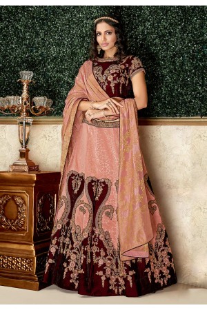 Maroon brocade embroidered circular lehenga choli 16205