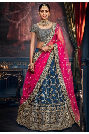 Navy blue silk circular lehenga choli 5163