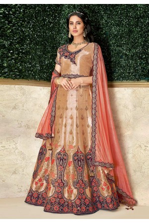 Peach silk embroidered circular lehenga choli 16207