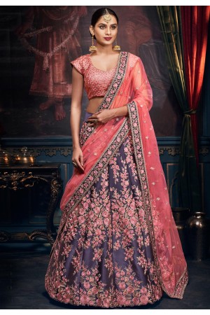 Purple satin circular lehenga choli 5159