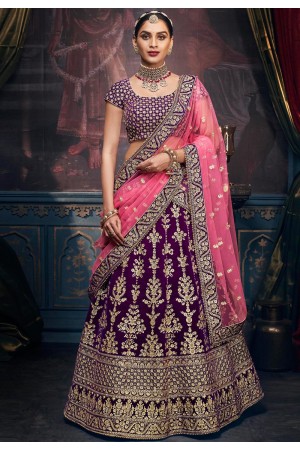 Purple velvet circular lehenga choli 5157