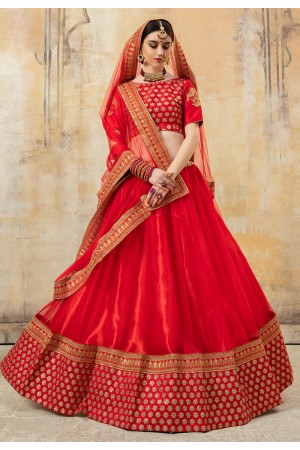 Red net bridal lehenga choli 8001