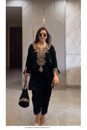 Bollywood Model Velvet heavy embroidery work Black Palazzo set