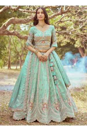 Sea Green Crush Tissue embroidered bridal lehenga choli