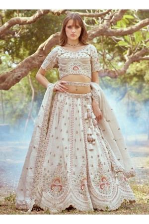 Off White Crush Tissue embroidered bridal lehenga choli