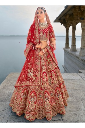 Traditional Bridal Red Silk embroidered lehenga choli AA138