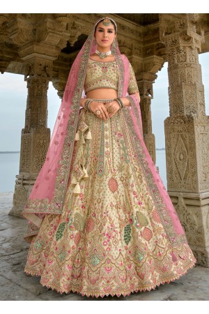 Traditional Bridal Cream Silk embroidered lehenga choli AA141