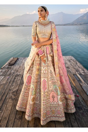 Traditional Bridal Cream Silk embroidered lehenga choli AA130