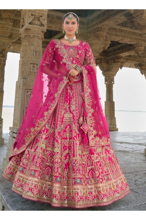 Traditional Bridal Rani Pink Silk embroidered lehenga choli AA137