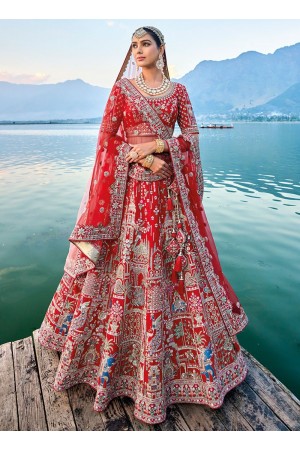 Traditional Bridal Red Silk embroidered lehenga choli AA134