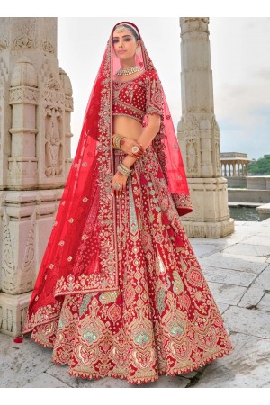 Traditional Bridal Red Silk embroidered lehenga choli AA151