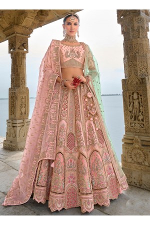 Traditional Bridal Peach Silk embroidered lehenga choli AA139