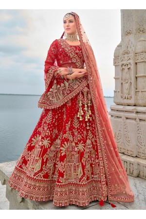 Traditional Bridal Red Silk embroidered lehenga choli AA143